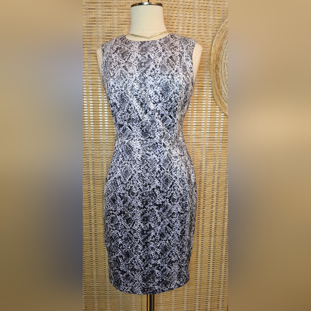 Gray Snakeprint Sleeveless Fully Lined Sheath Dress By Calvin Klein EUC Size 6
